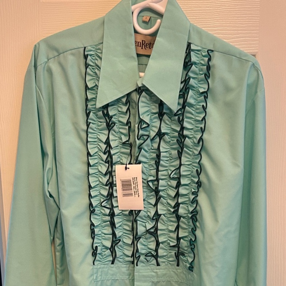 Men's Mint Green Ruffled Tuxedo Shirt